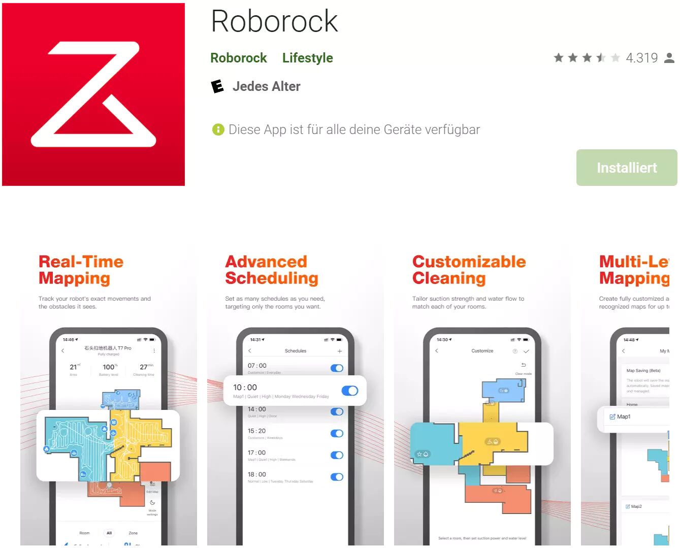 Die Roborock App steht im App-Store zum Download zur Verfügung,